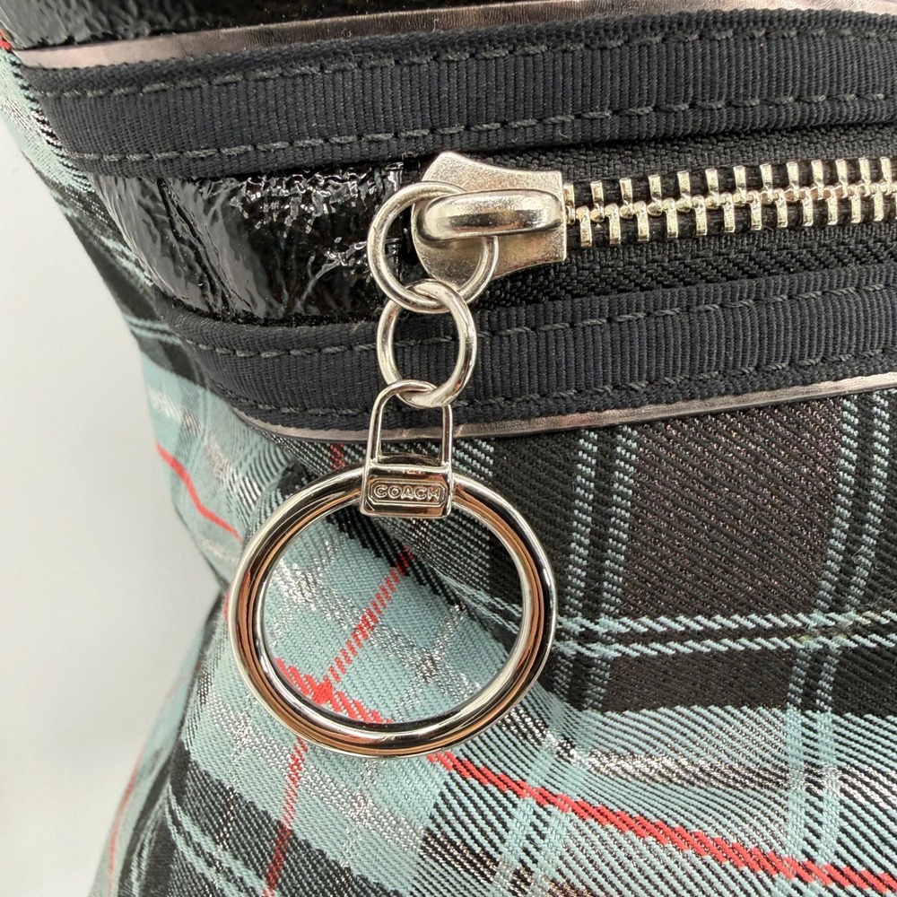 Coach Poppy Tartan Plaid Glam Tote Bag Metallic Patent Leather Limited Edition - Picture 15 of 16